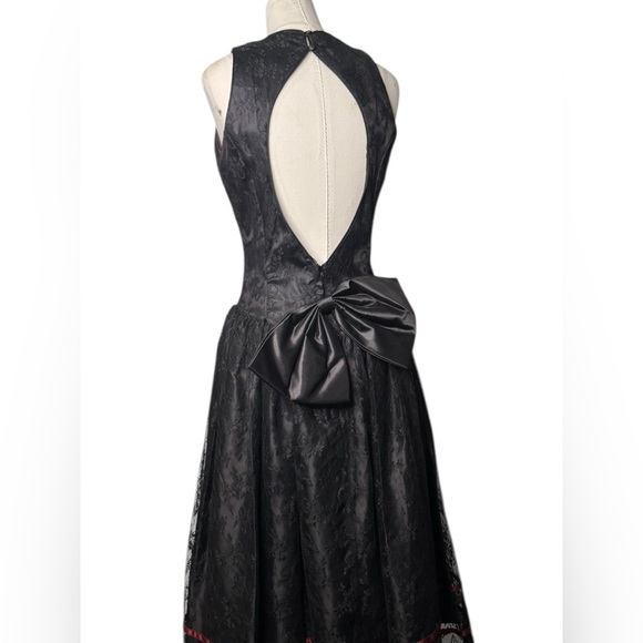 Gunne Sax Black Lace Vintage  Midi Open back Dress with bow - Picture 6 of 12